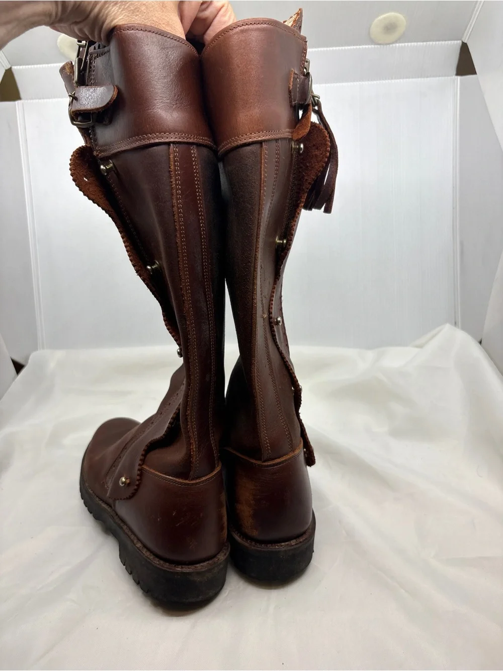 El Estribo Boots Womens Size 36 Brown Tall Leather Zip Tassel Spain Riding